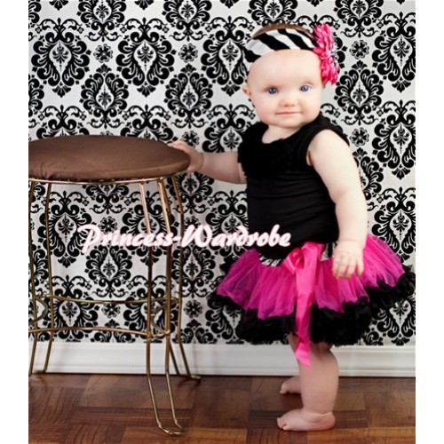 Black Newborn Pettitop & Black Rosettes with Zebra Hot Pink Black Newborn Pettiskirt NG210 